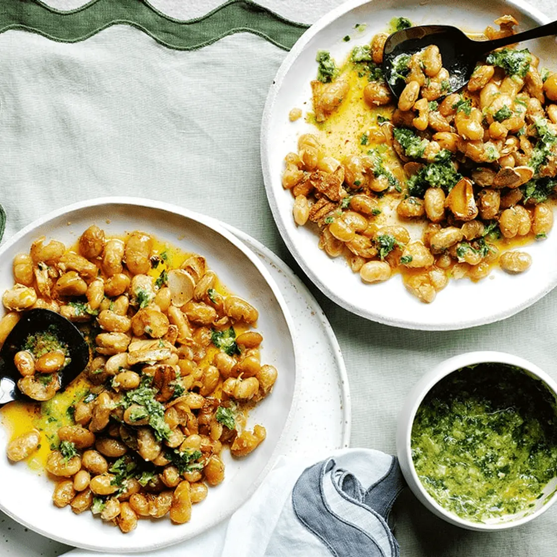 Yotam Ottolenghi's brown-butter butter beans with lemon and pesto