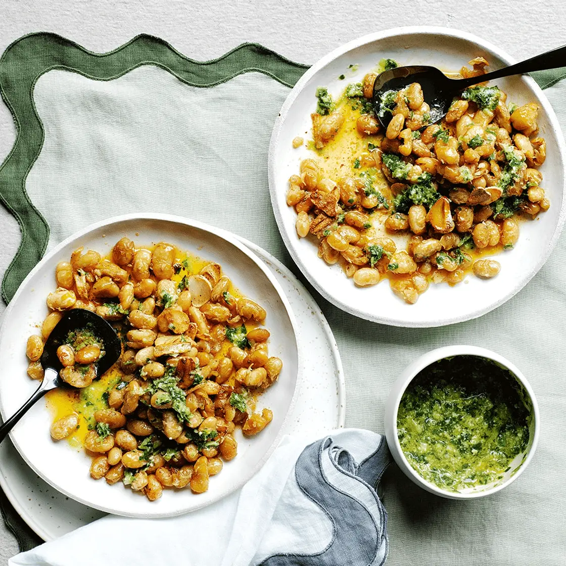 Yotam Ottolenghi's brown-butter butter beans with lemon and pesto