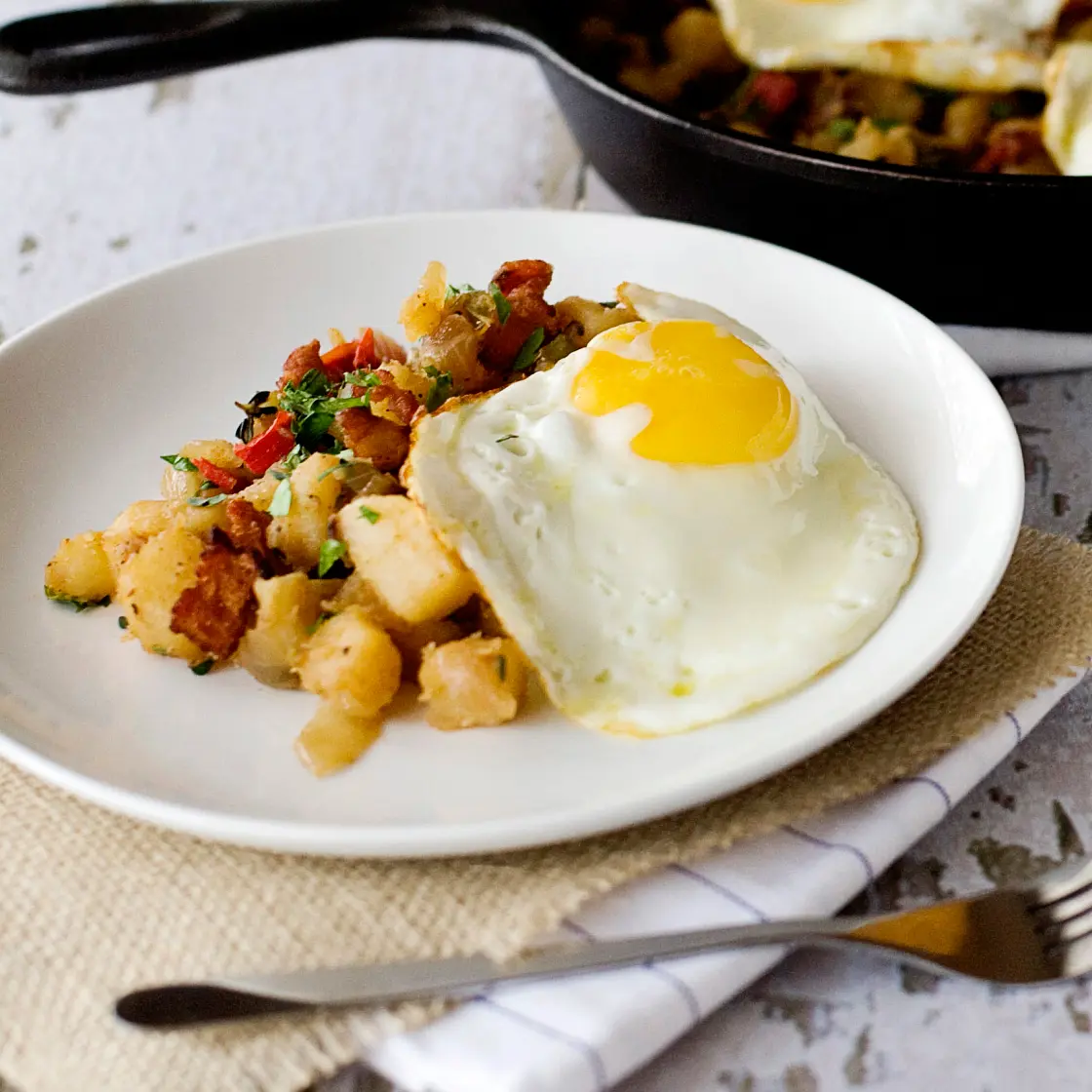 Potato and Bacon Hash with Fried Eggs