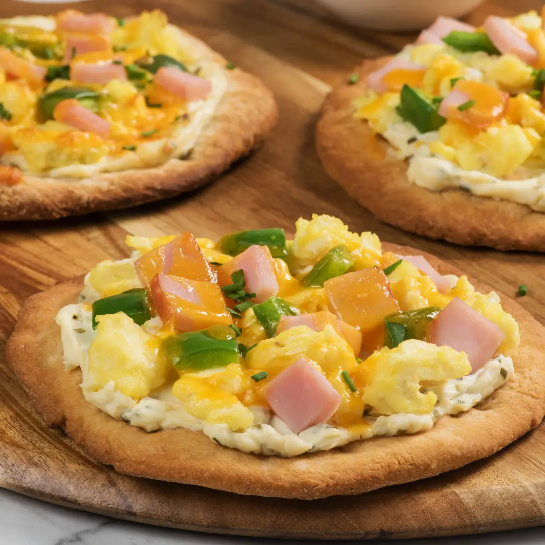 Personal Canadian Bacon Breakfast Pizzas