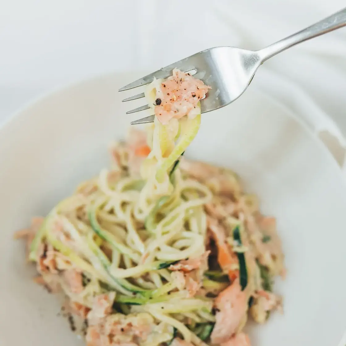 One Pan Creamy Zoodles with Hot Smoked Salmon