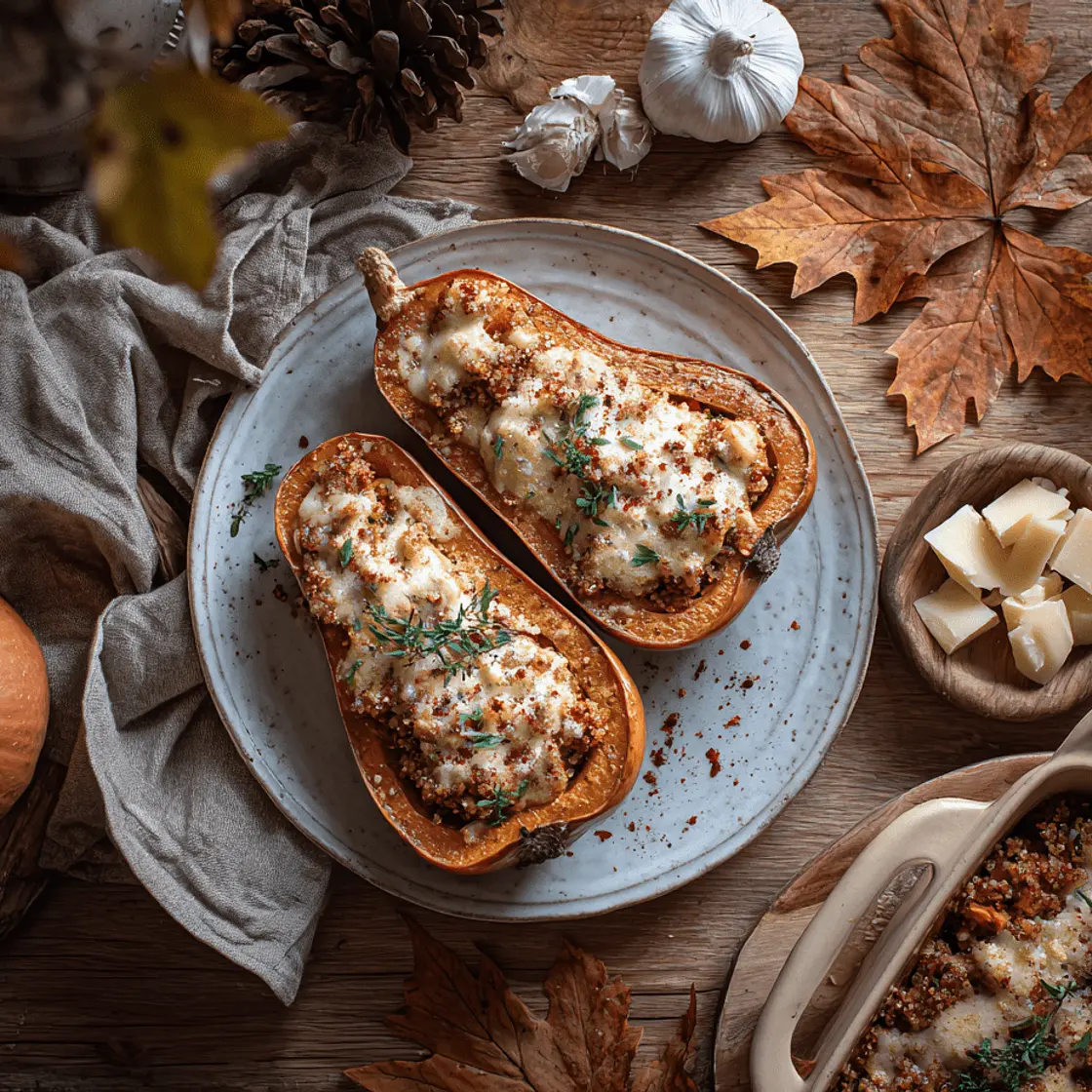 Scrumptious Stuffed Butternut Squash With Quinoa and Chicken
