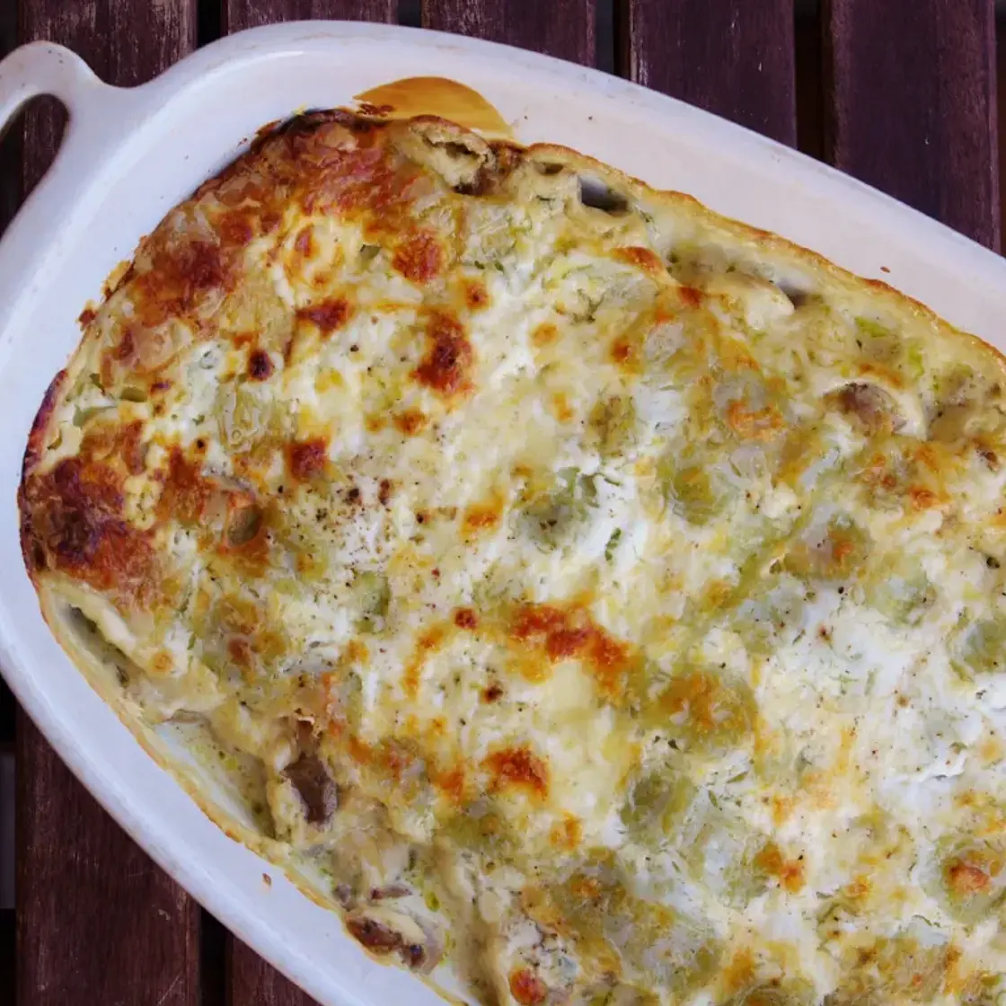 Gratin de ravioles fondant (lardon, chèvre et crème)