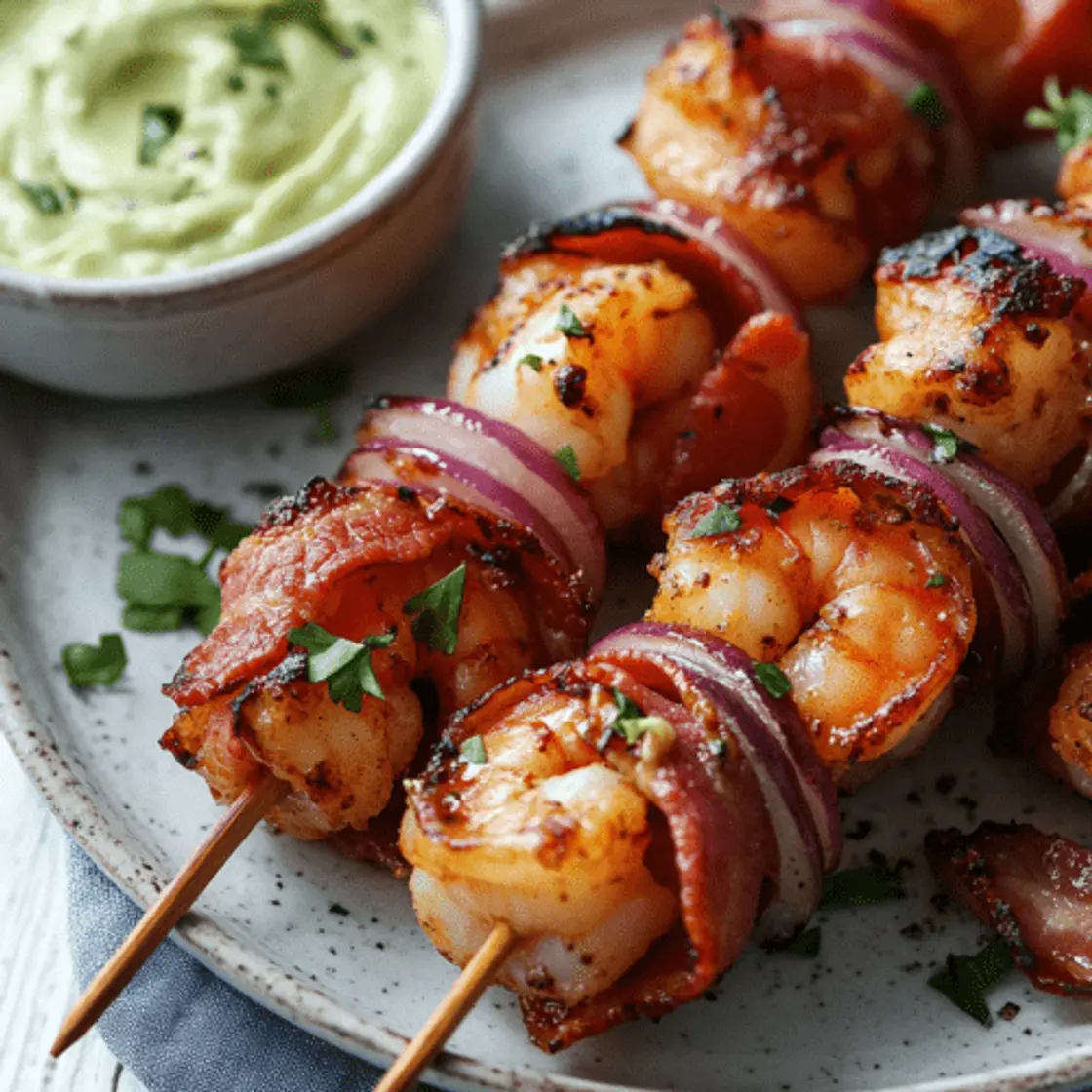 Pinchos de Langostinos Asados con Ghee y Mayonesa de Palta Keto