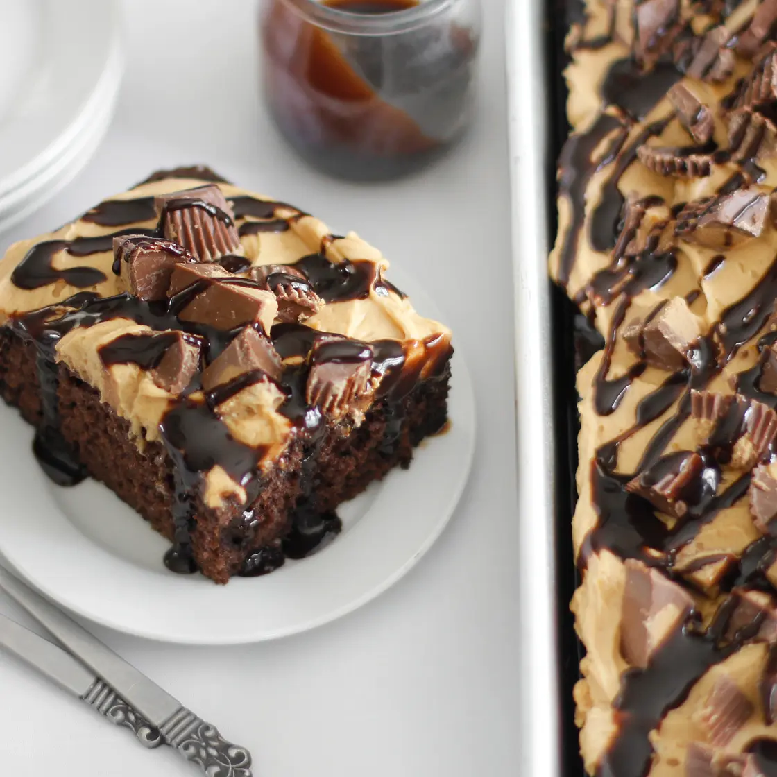Peanut Butter-Chocolate Poke Cake
