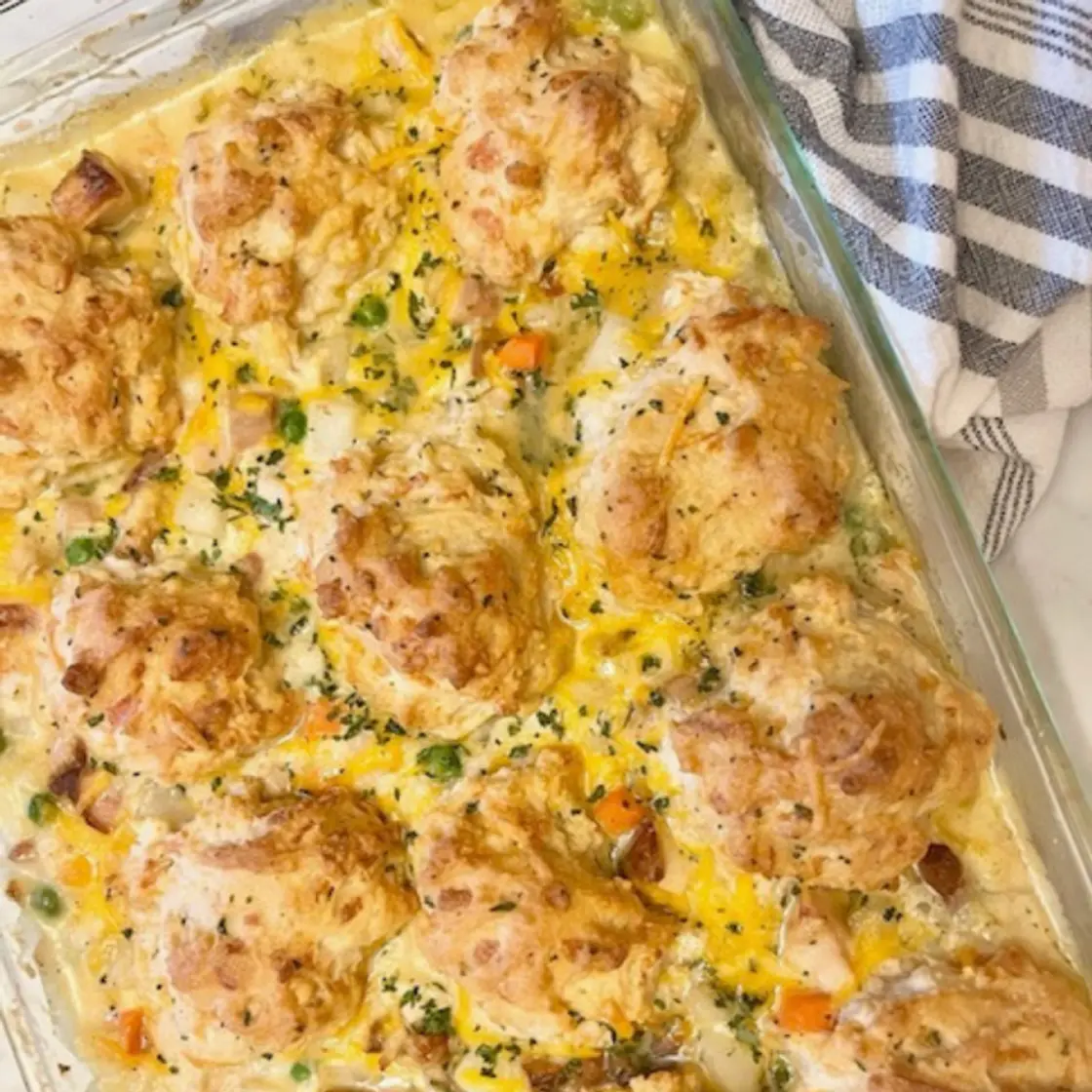 30 Minute Chicken Pot Pie Casserole With Cheddar Biscuits
