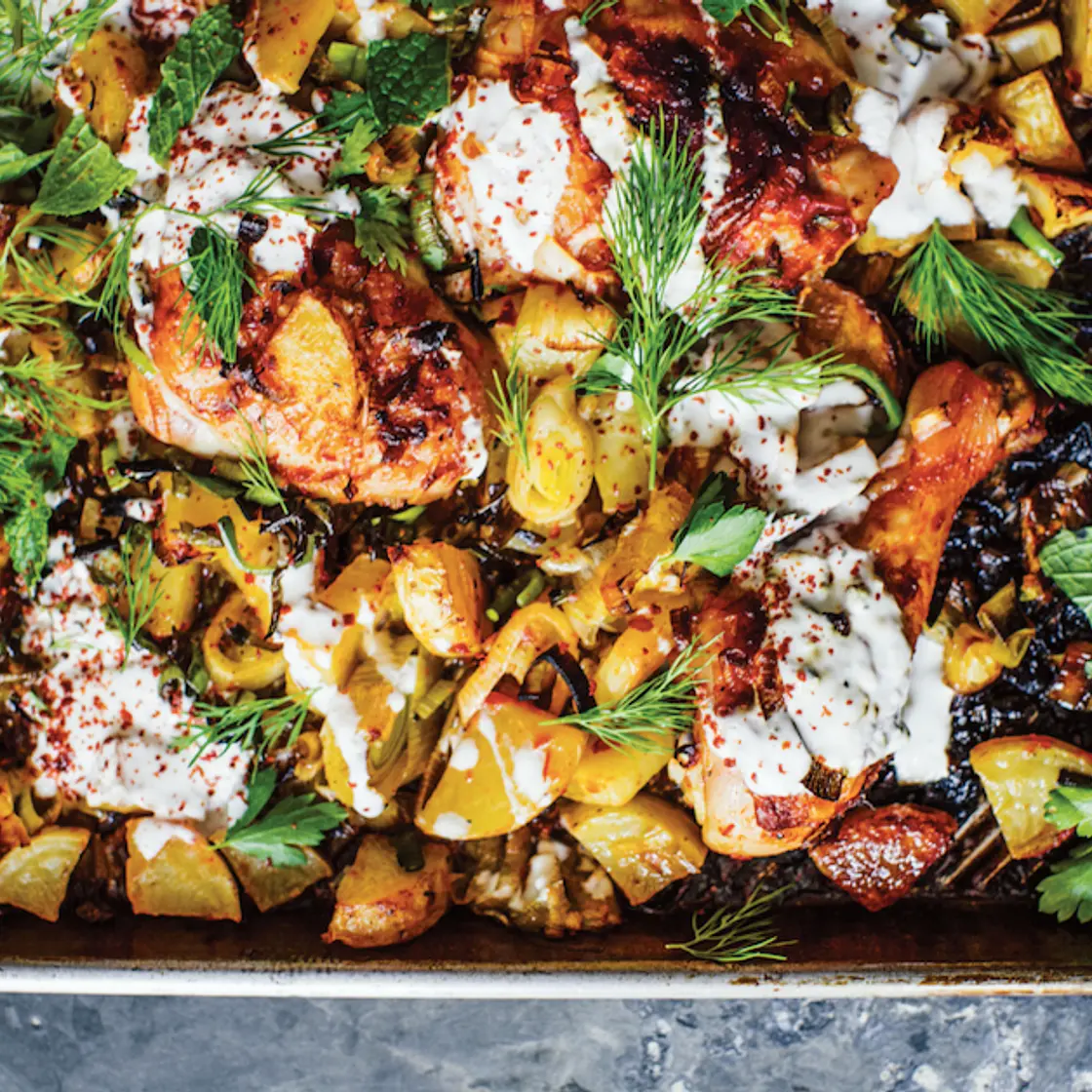 Harissa Chicken With Leeks, Potatoes, & Yogurt
