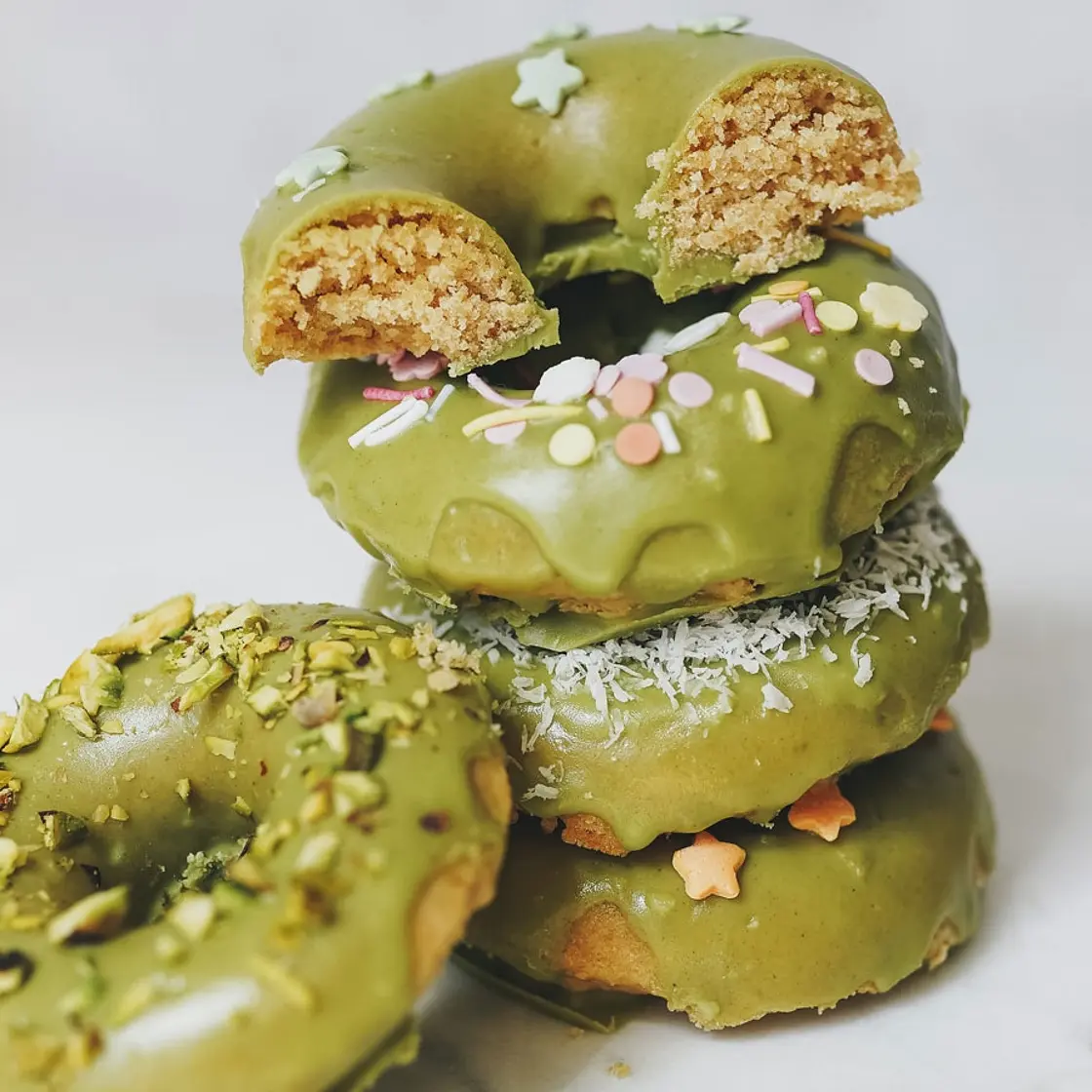 Baked Oat Donuts with Matcha Glaze