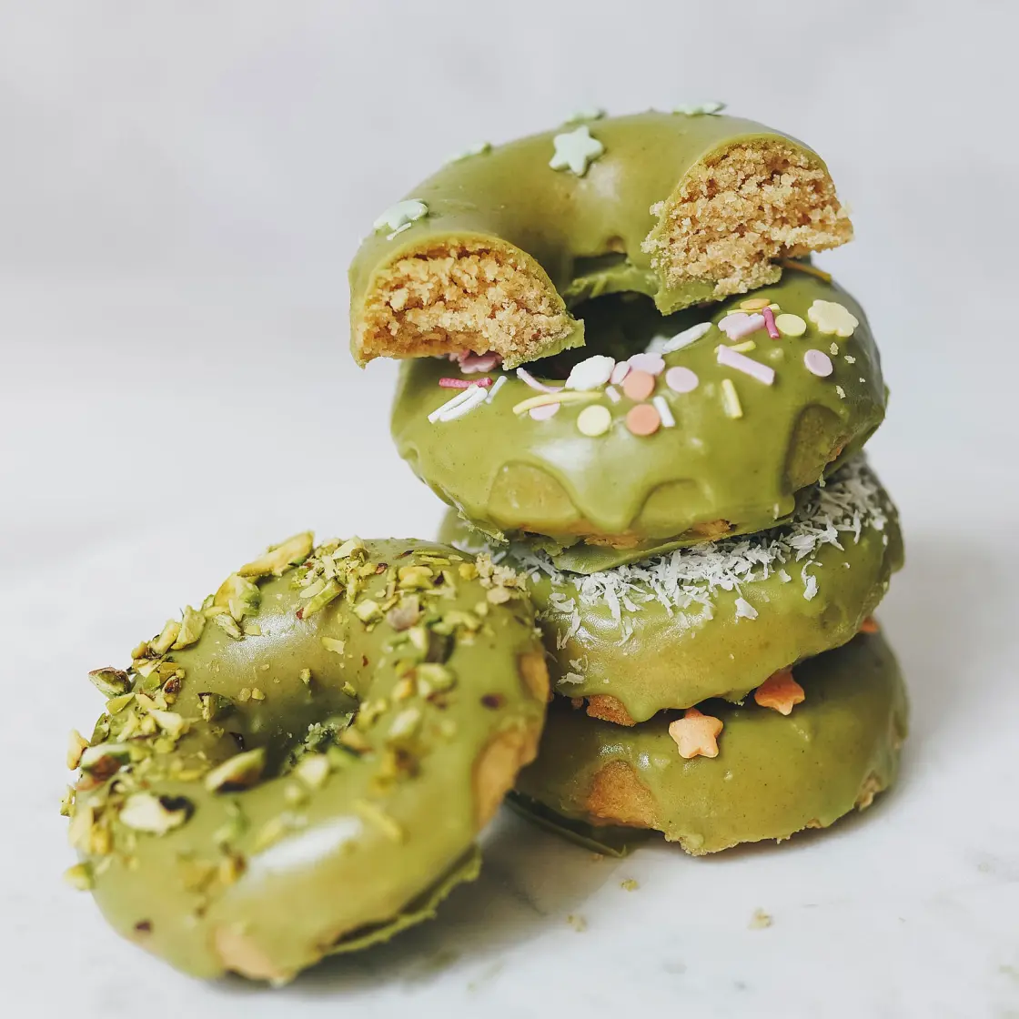 Baked Oat Donuts with Matcha Glaze
