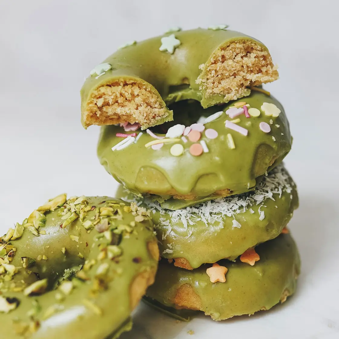 Baked Oat Donuts with Matcha Glaze