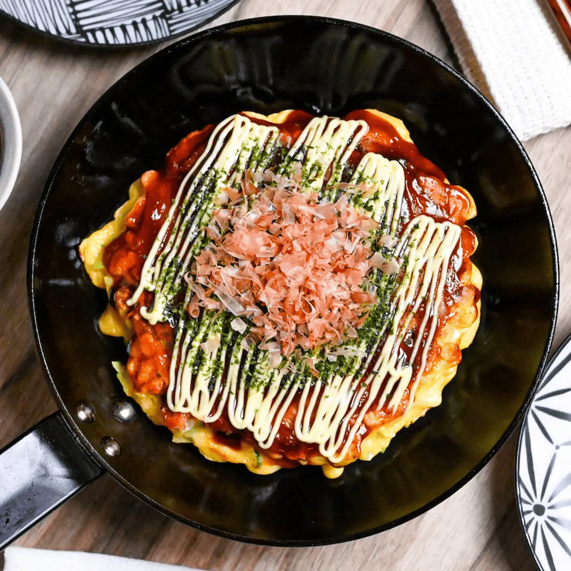 Authentic Osaka Style Okonomiyaki (Traditional Japanese Savory Pancake)