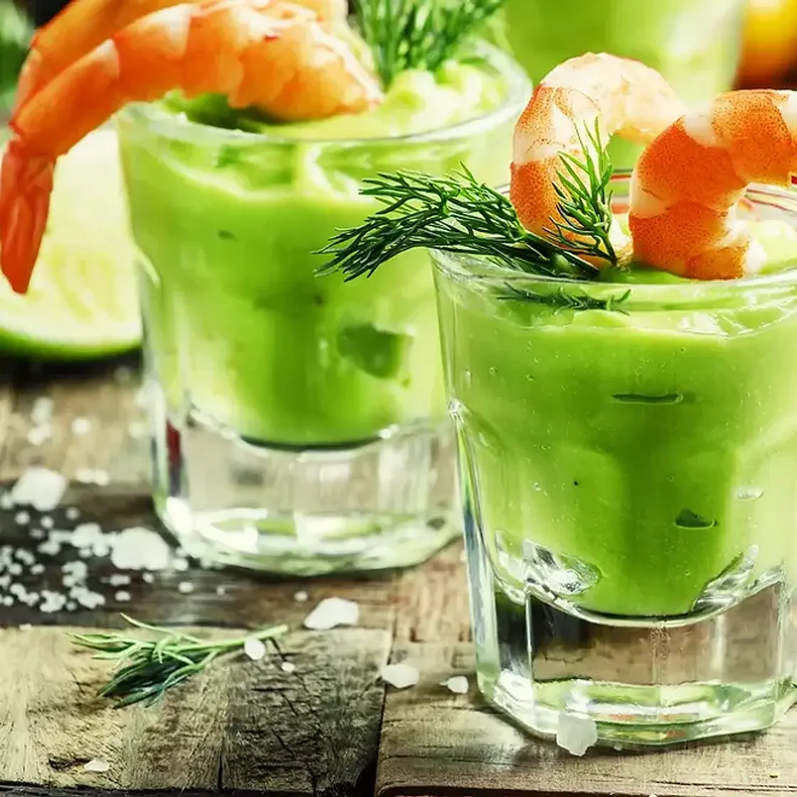 Verrines d'avocat, crevettes et pamplemousse