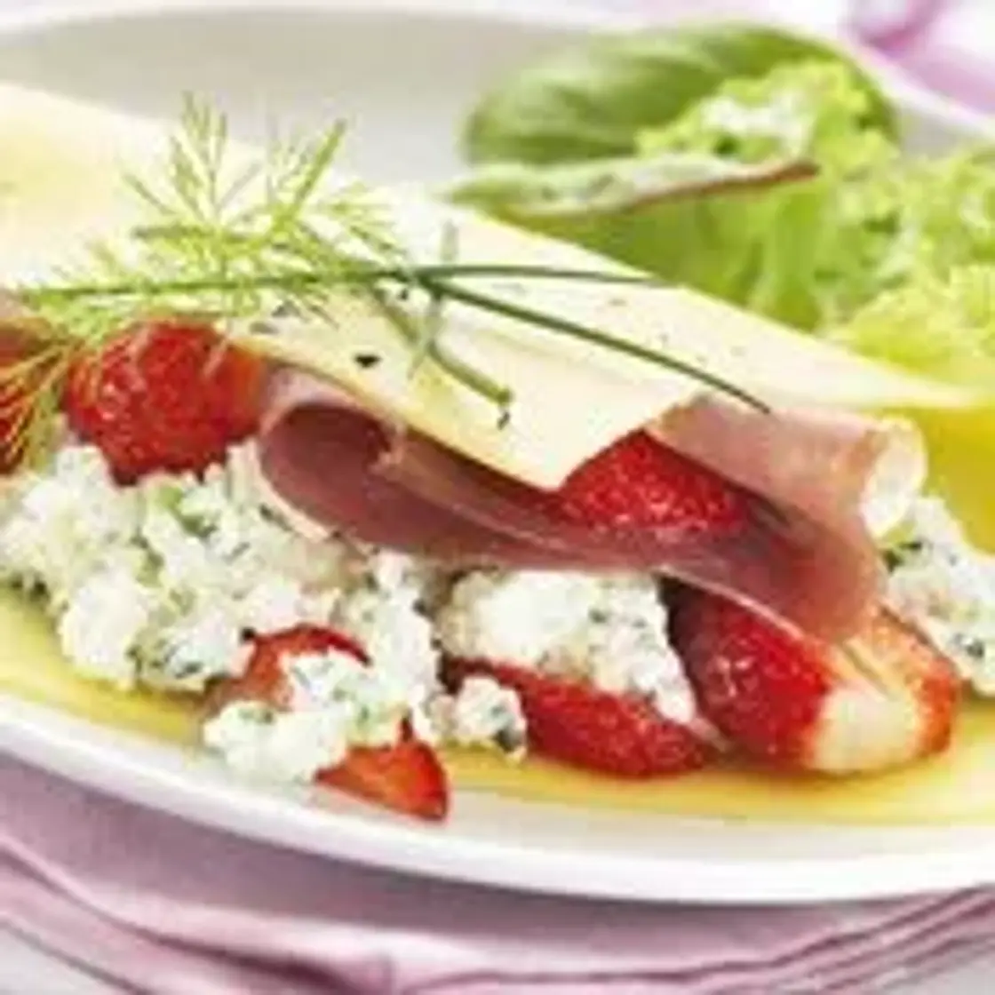 Receta de Lasaña de fresones, jamón y requesón