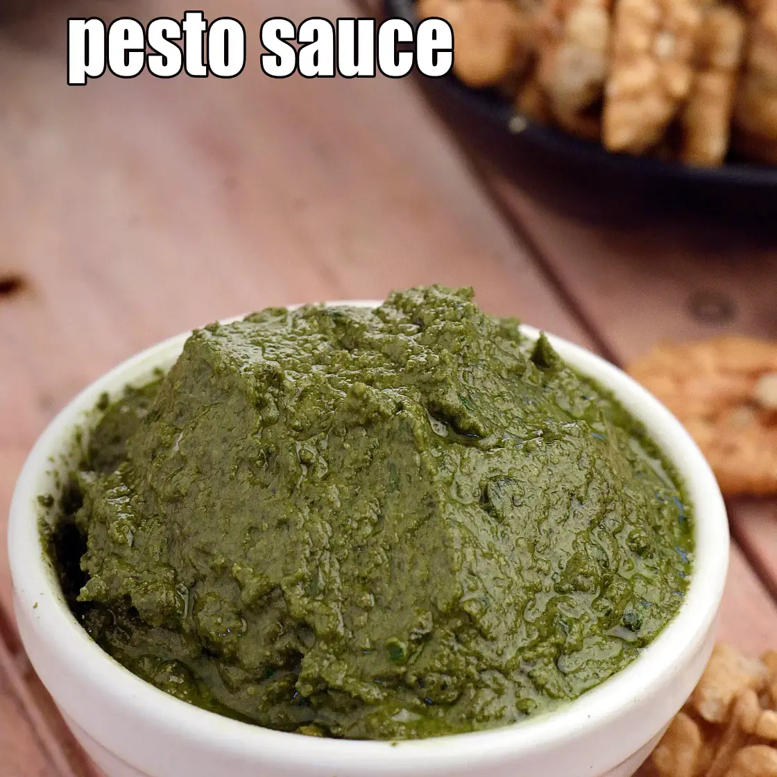 pesto sauce recipe | basil pesto | easy homemade pesto | classic Indian basil pesto sauce |
