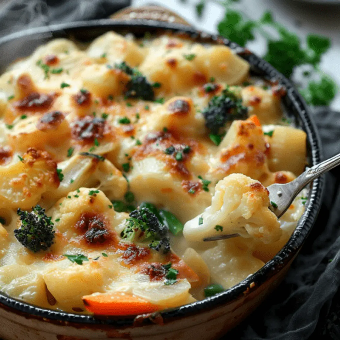 Verduras Con Salsa Blanca Gratinadas con Queso Gruyere