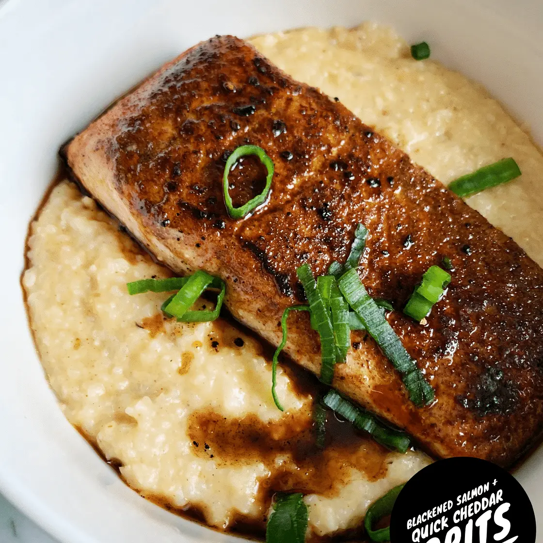 Blackened Salmon & Quick Cheddar Grits