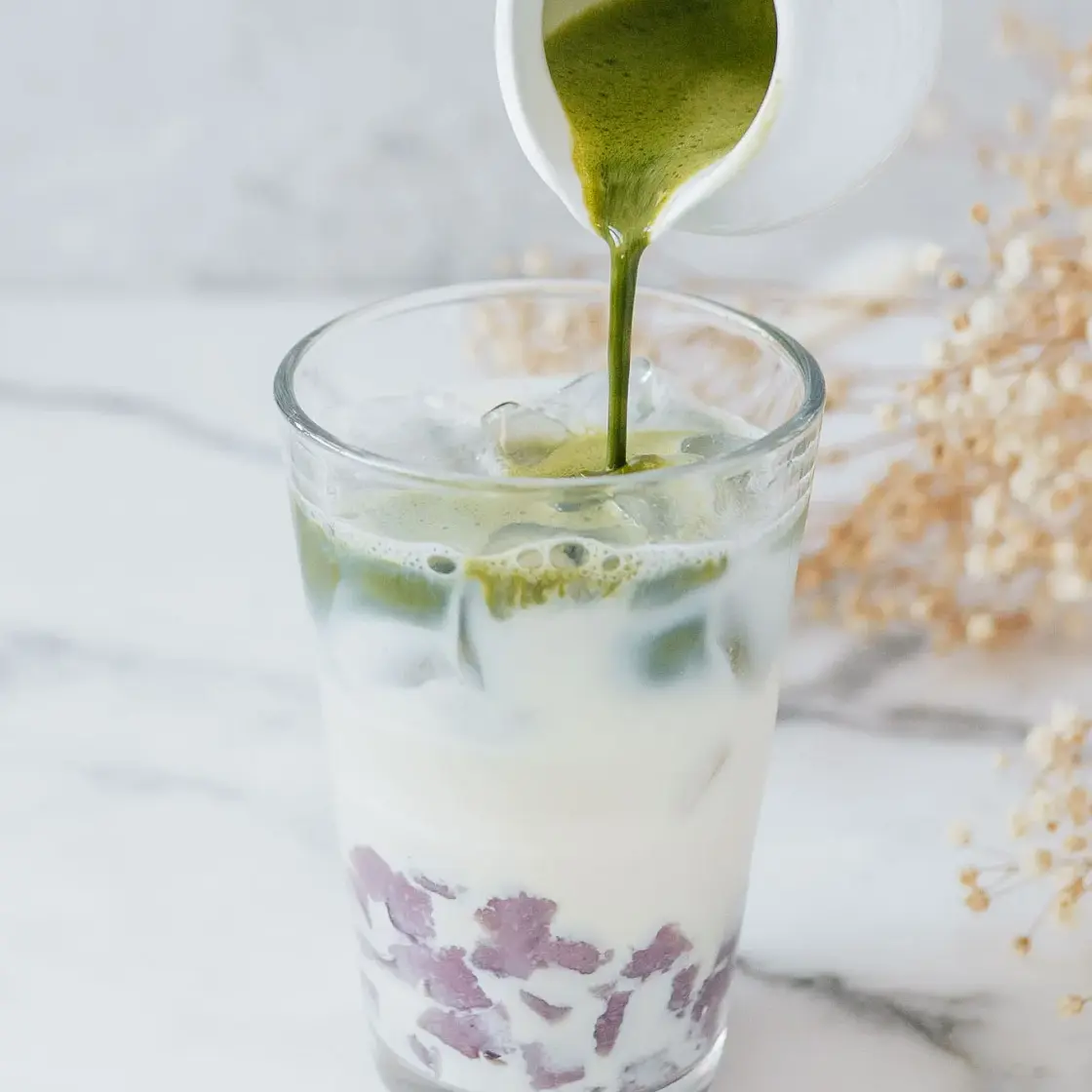 Matcha Latte with Mini Taro Balls