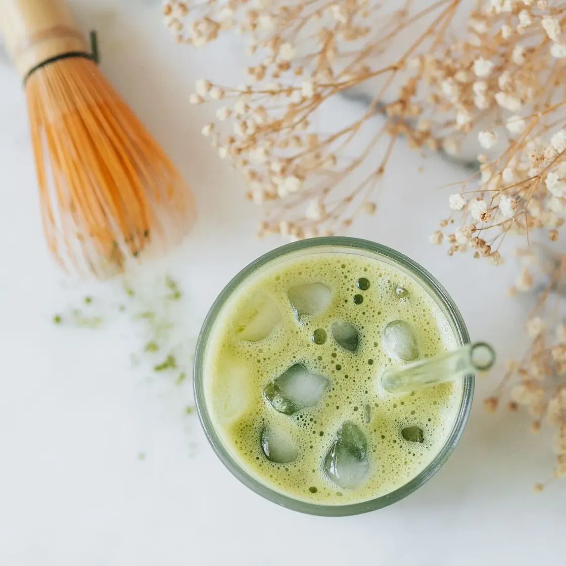 Matcha Latte with Mini Taro Balls