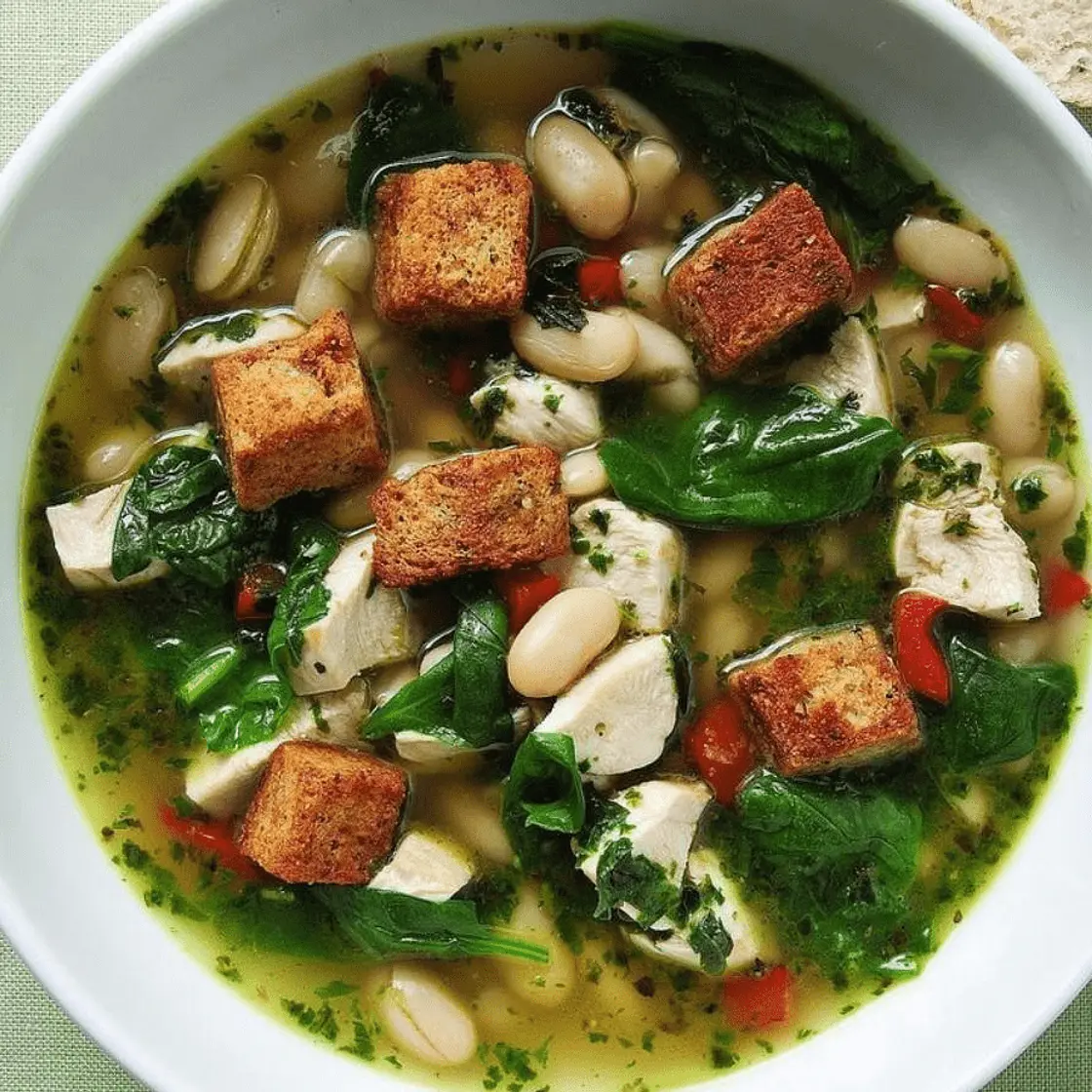 Chicken and Spinach Soup with Fresh Pesto