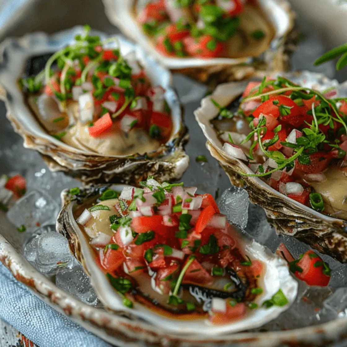 Ostras con Salsa Ponzu, Frutillas y Rabanitos