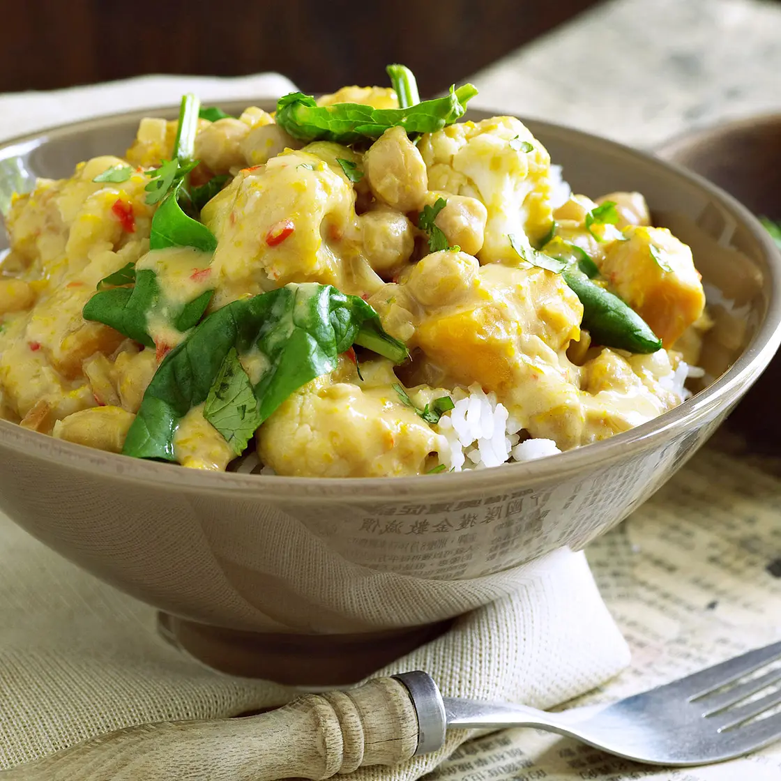 Pumpkin and chickpea satay