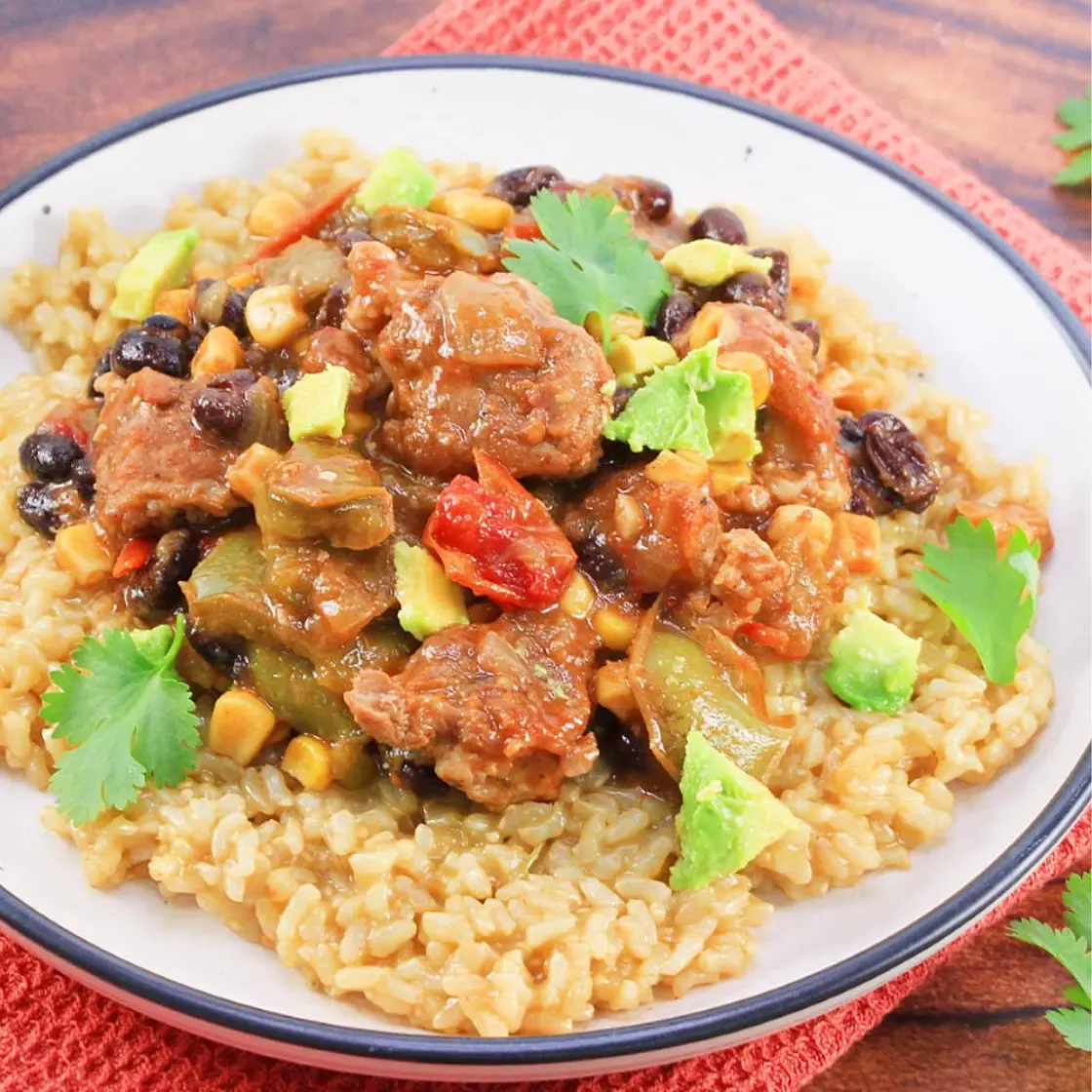 Pork Green Chili Stew Recipe (over Tomatillo Rice)