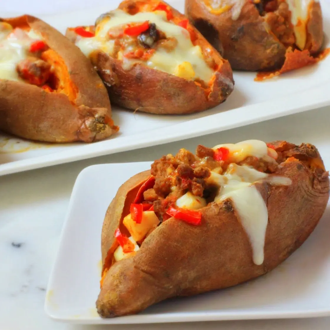 Ground Beef Stuffed Sweet Potatoes