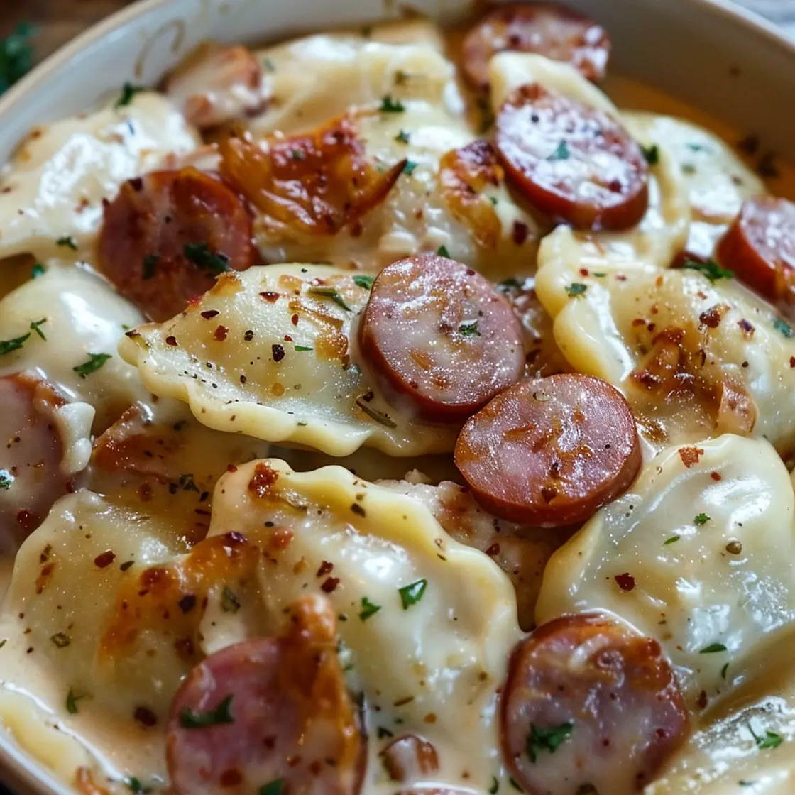 Crockpot Pierogi Casserole with Kielbasa