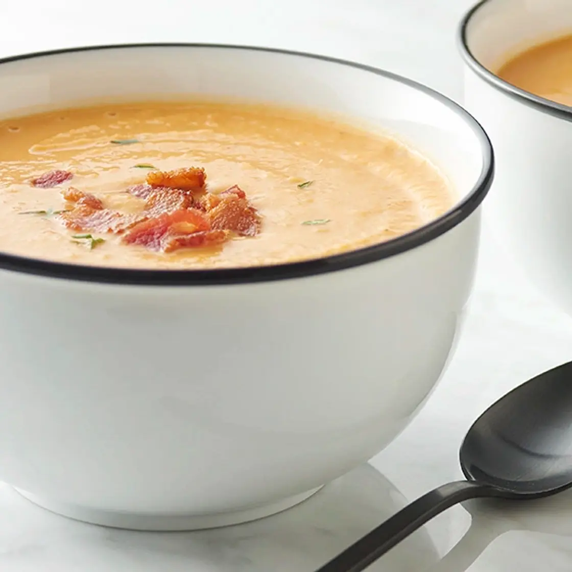 Creamy Sweet Potato, Apple and Bacon Soup