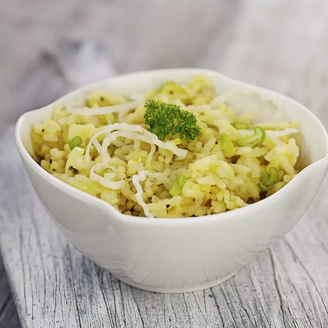 Risotto aux poireaux, safran et vin blanc