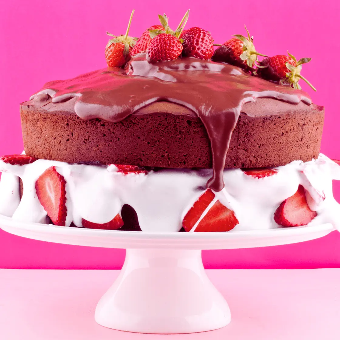 Gluten Free Chocolate Cake Recipe with Strawberries & Whipped Cream