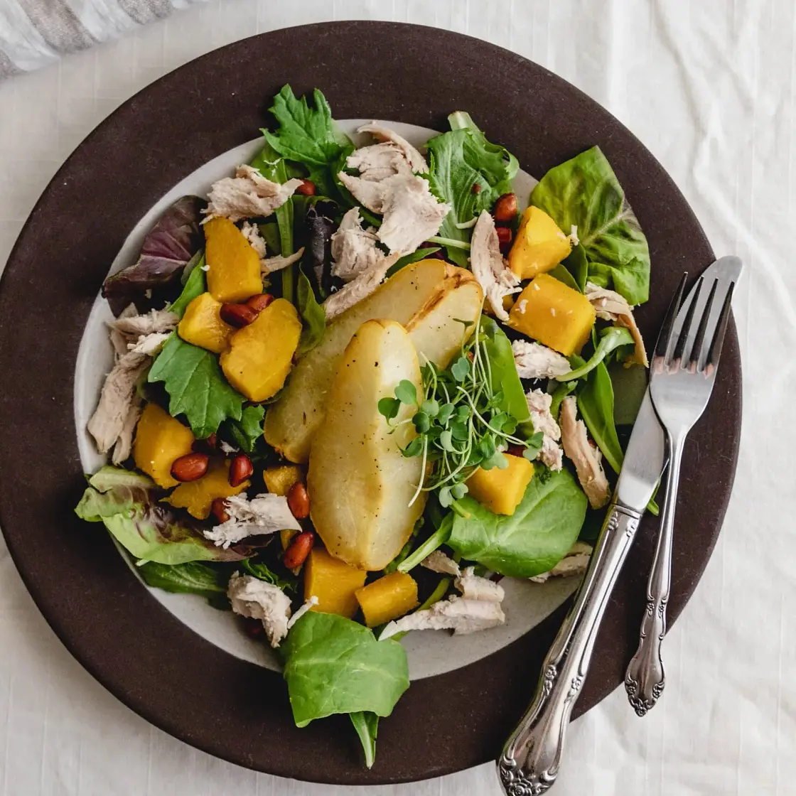 Acorn Squash Salad with Turkey, Pear, and Creamy Lime Dressing