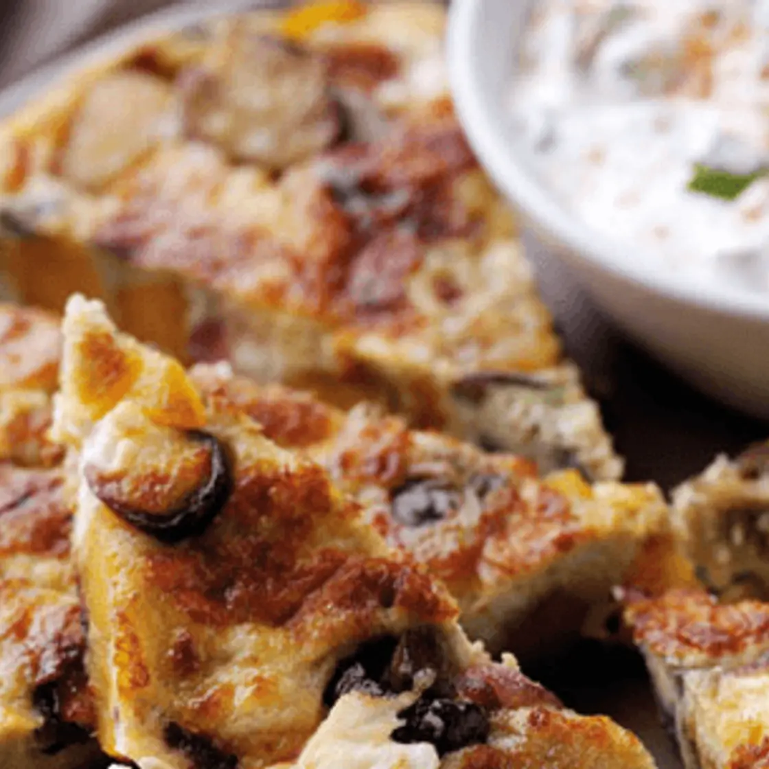 Spanish-style sweet potato, mushroom and feta tortilla
