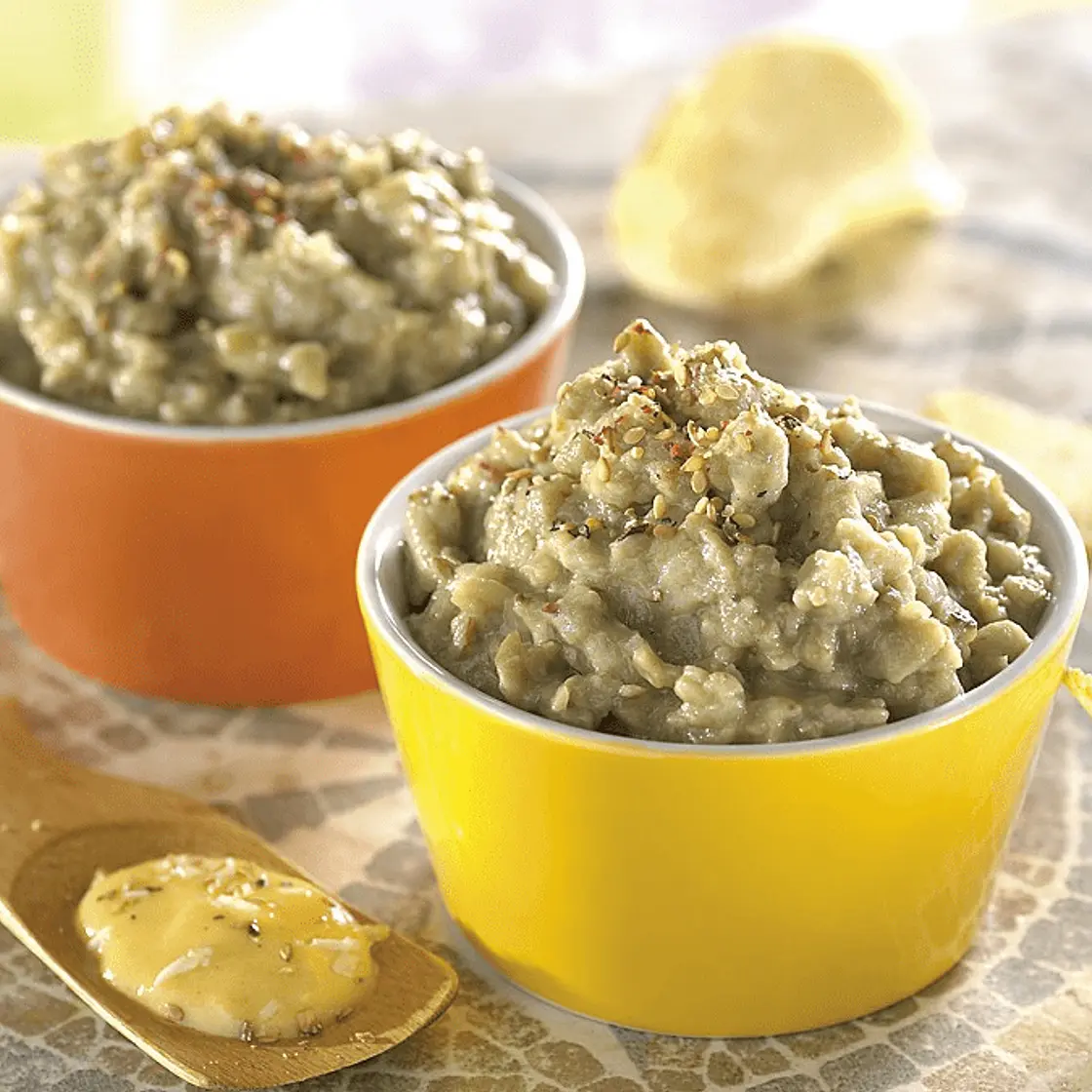 Caviar d'aubergine fumé à la moutarde forte