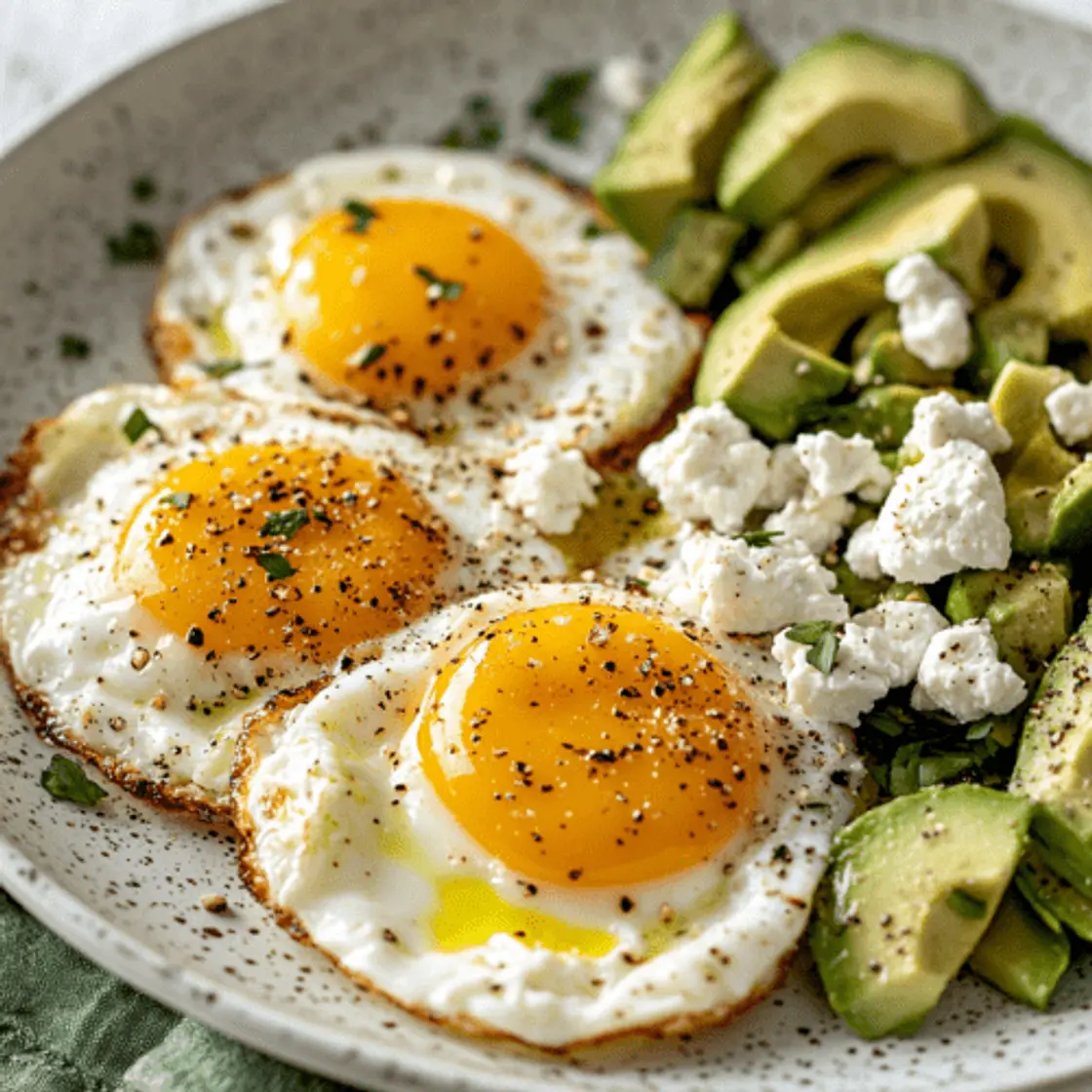 Huevos fritos, Palta y Queso de Cabra