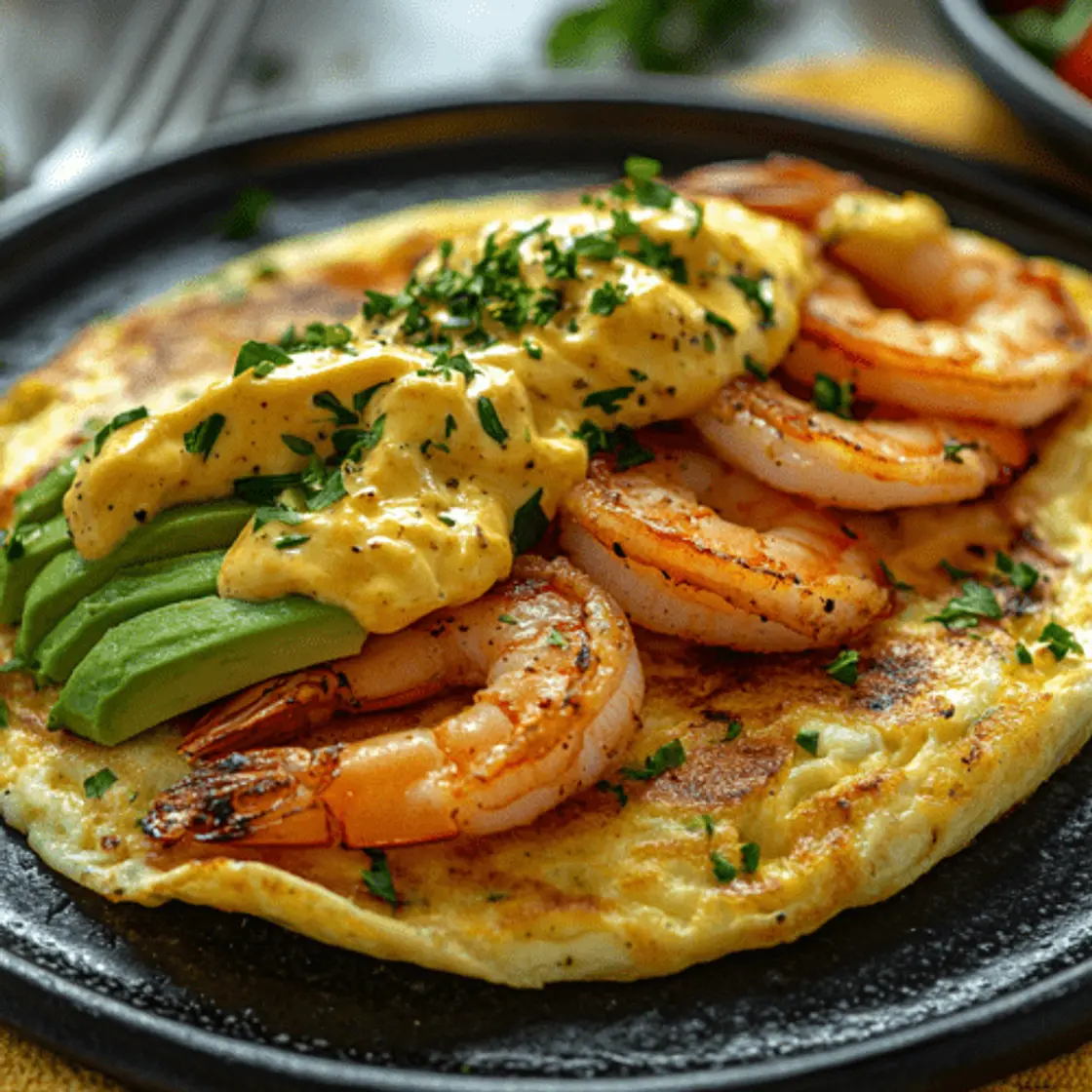 Tortilla Keto con Queso Crema, Langostinos y Palta