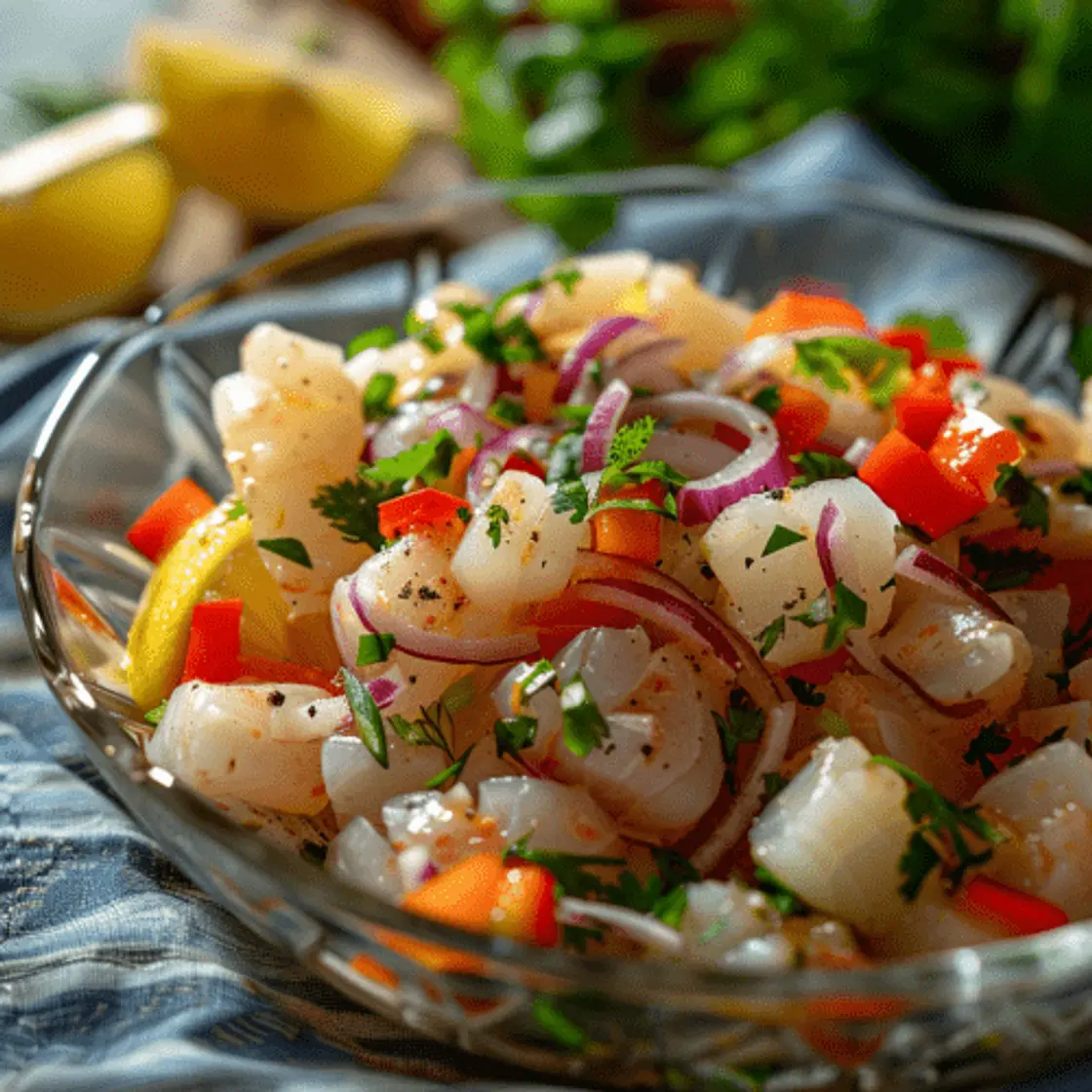 Ceviche de Lubina con Pimiento Rojo y Cilantro Fresco