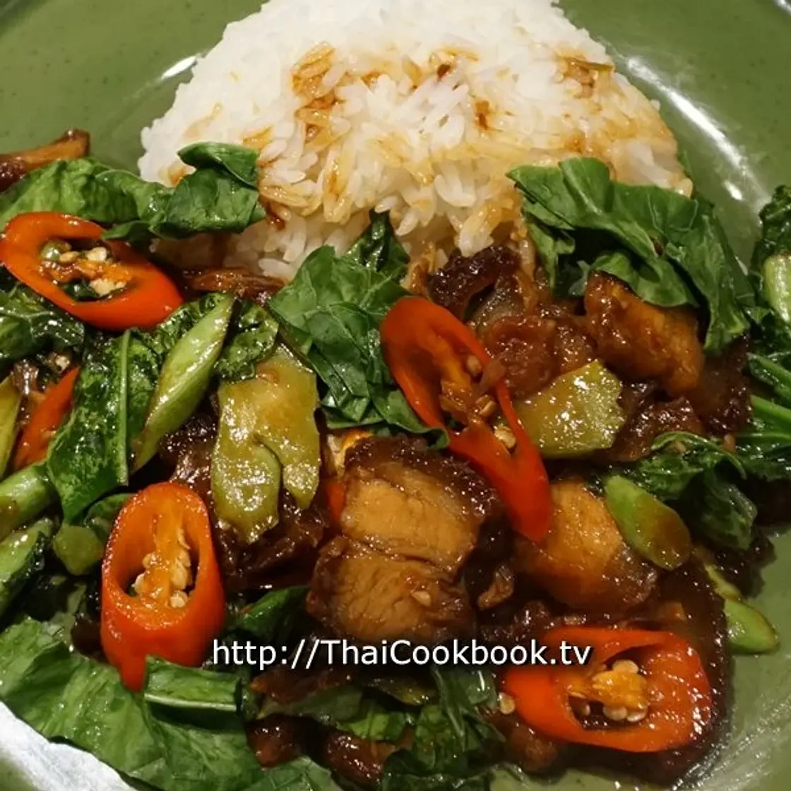 Authentic Thai Recipe for Chinese Broccoli with Crispy Pork Belly