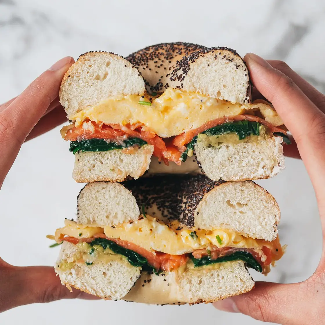 Smoked Salmon Scrambled Egg Bagel Sandwich