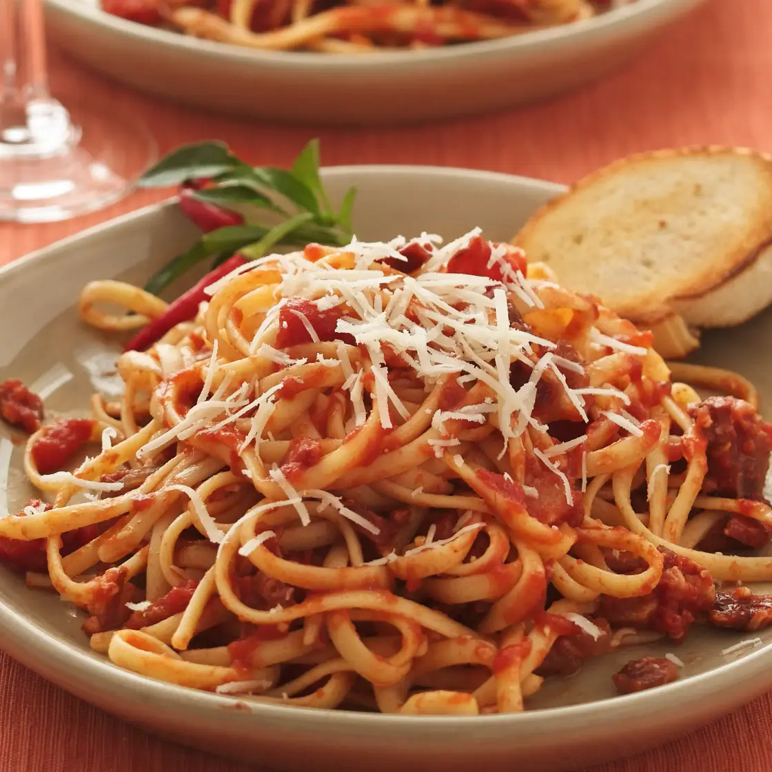 Linguine with Caramelized Onions and Angry Tomato Sauce