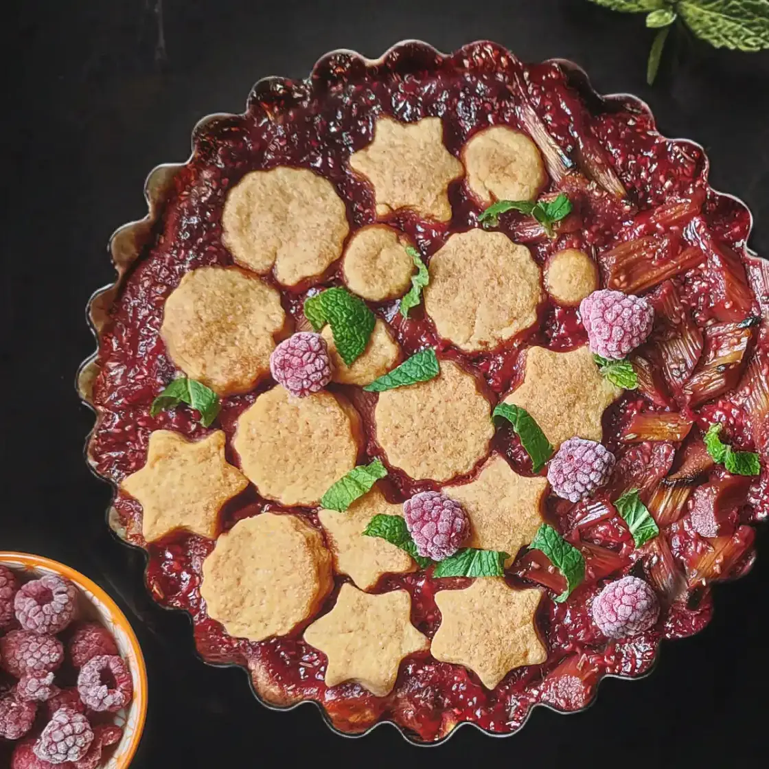 Rhubarb Tart With Raspberry and Rosemary