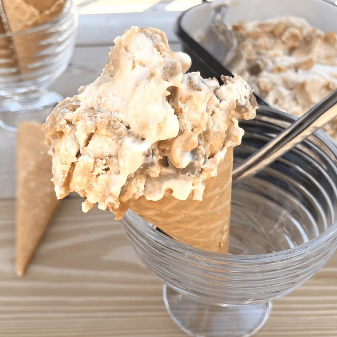 No-Churn Greek Yoghurt Ice-Cream (with a caramel swirl and Snickers)