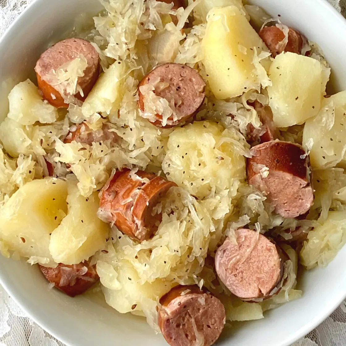 Crock Pot Sausage, Sauerkraut and Potatoes