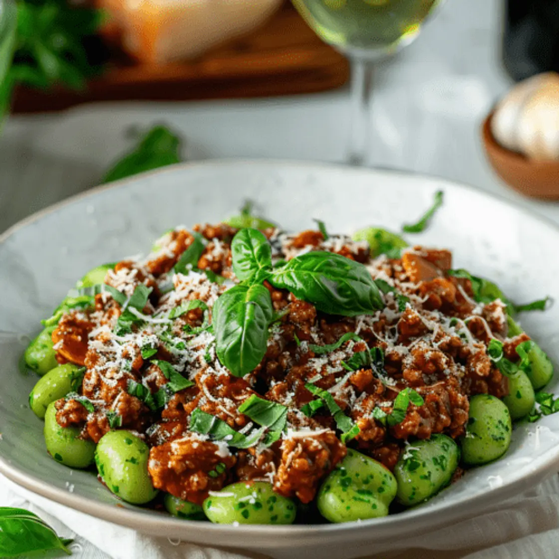 Ñoquis de Kale con Bolognesa Vegetariana