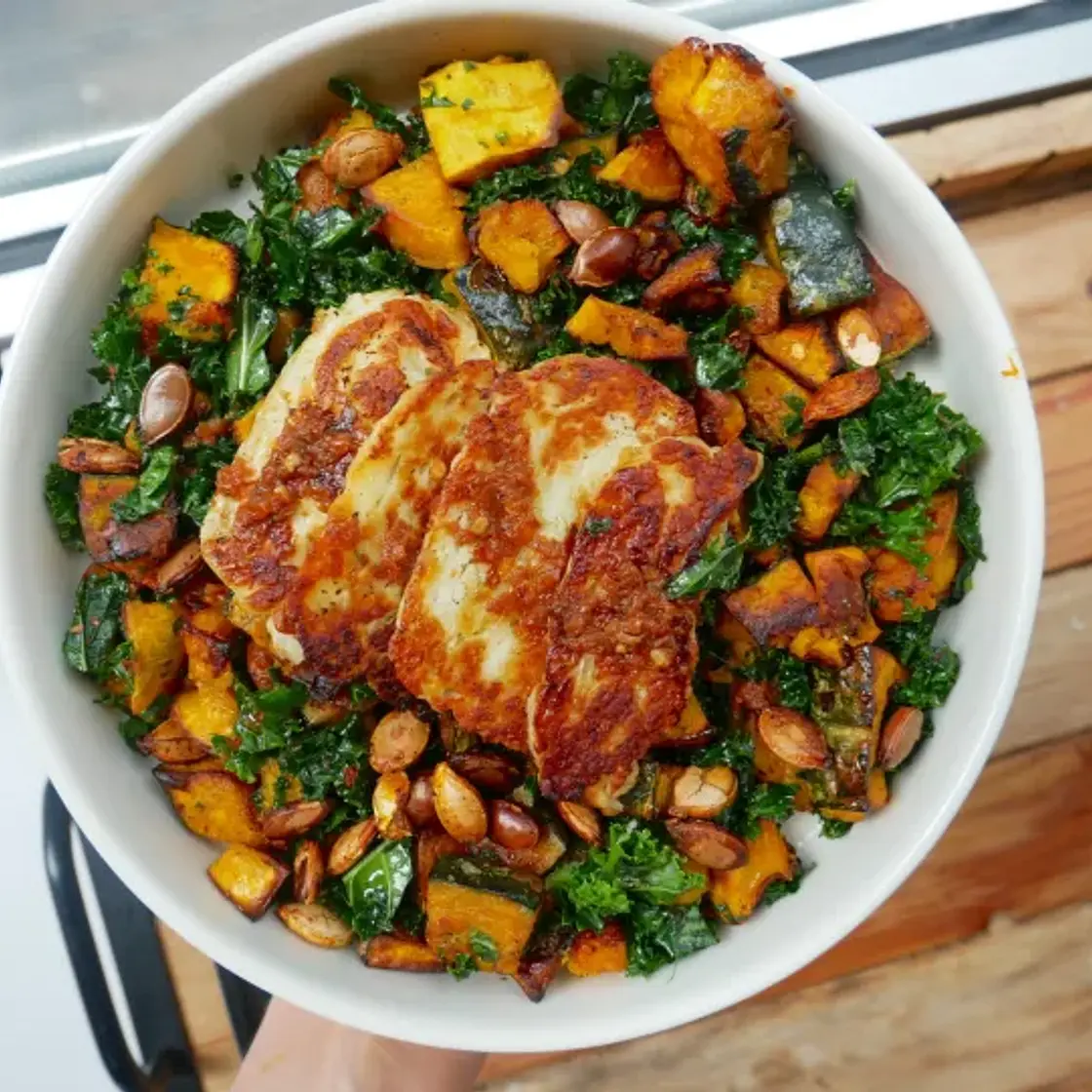 Winter Squash Salad with Basil, Kale + Tomato Chili Oil