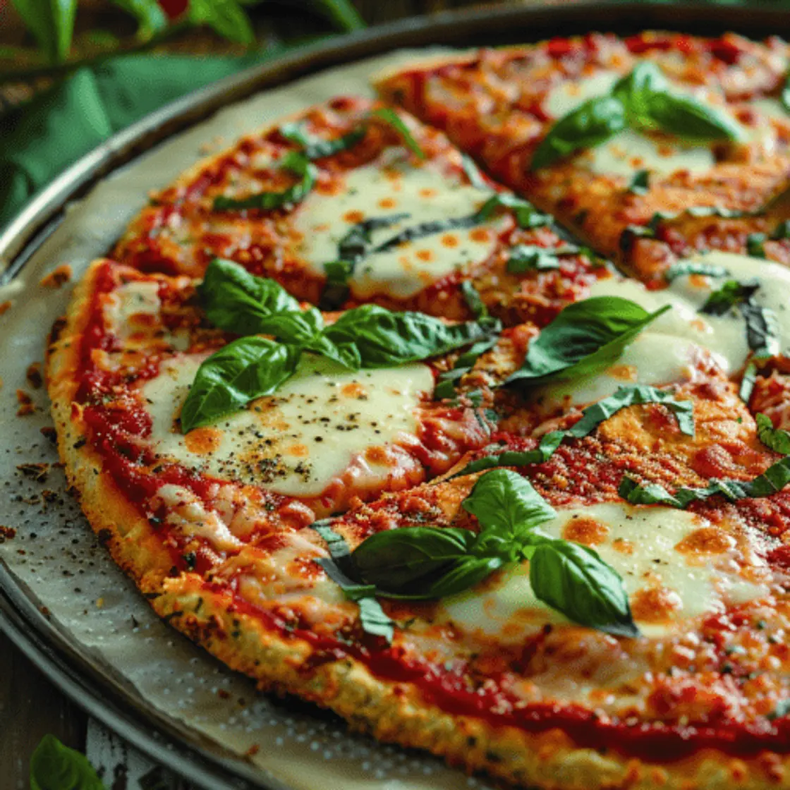 Pizza Keto Margarita Con Masa de Coliflor