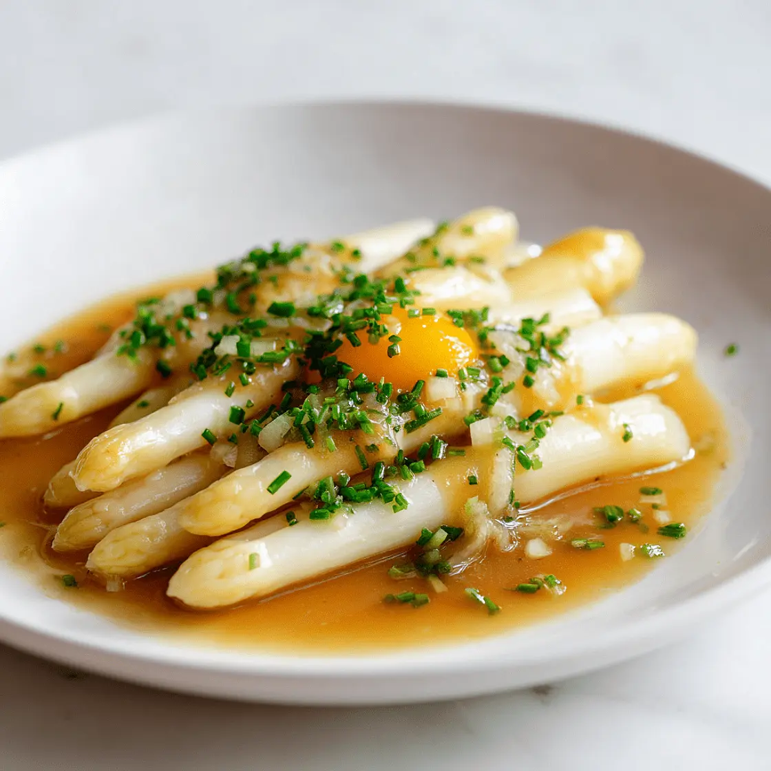 In Miso geschmorte weisse Spargeln