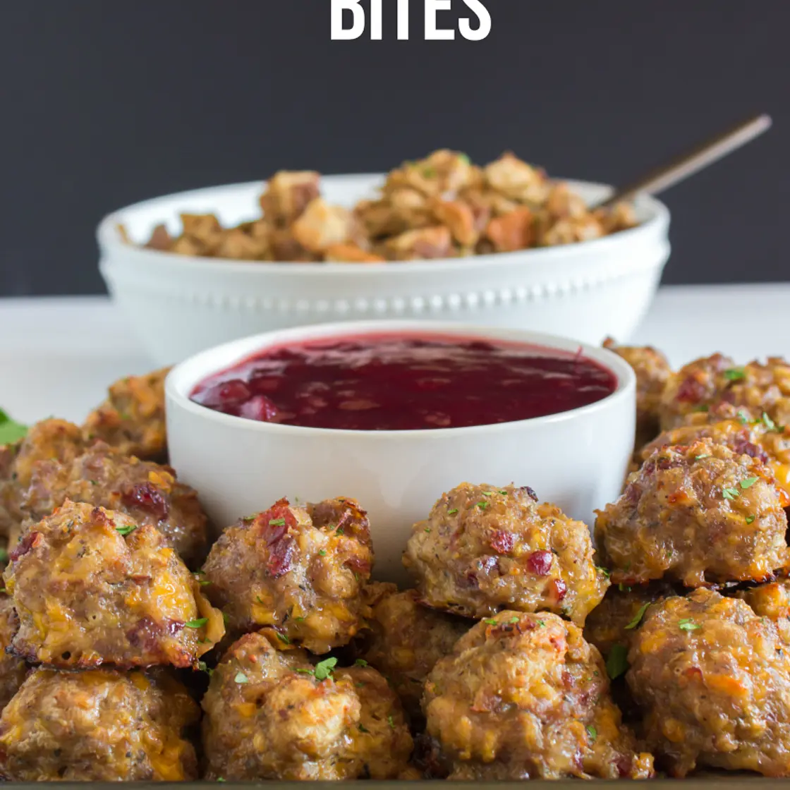 Sausage Stuffing Bites with Cranberry Dipping Sauce