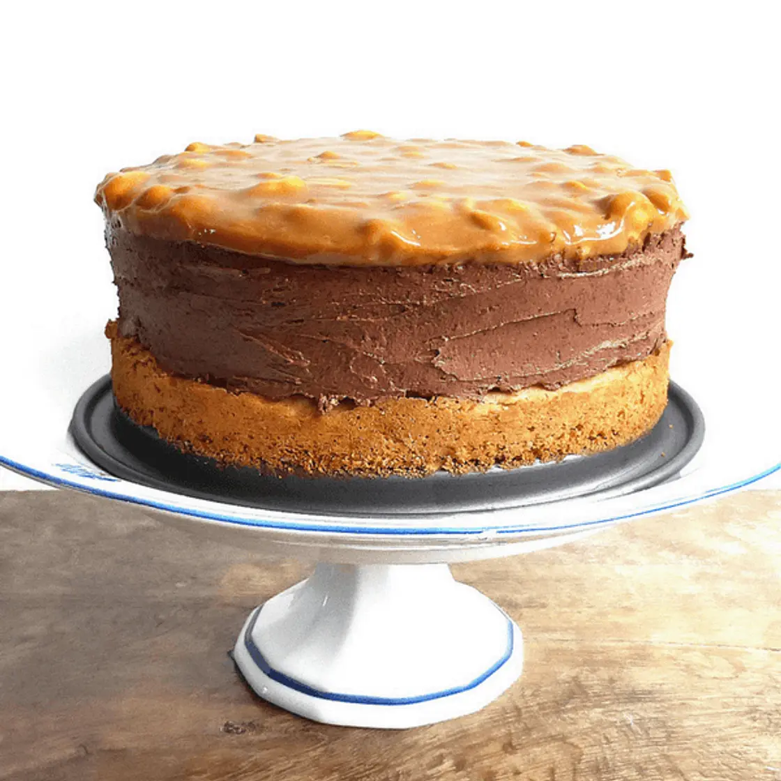 Chocolate Cheesecake with a Peanut Butter Cake Crust