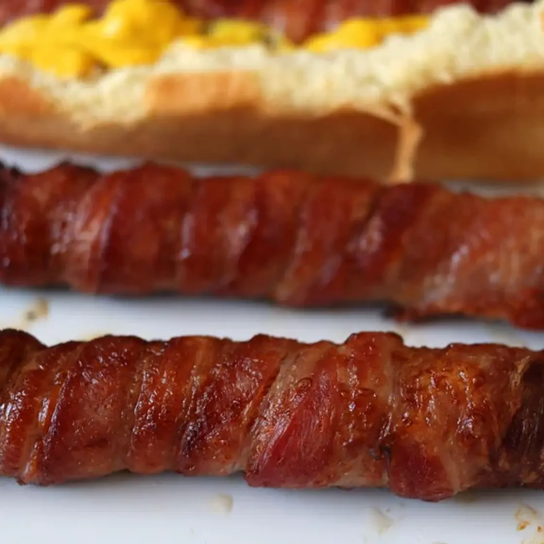 Air Fryer Bacon Wrapped Hot Dogs